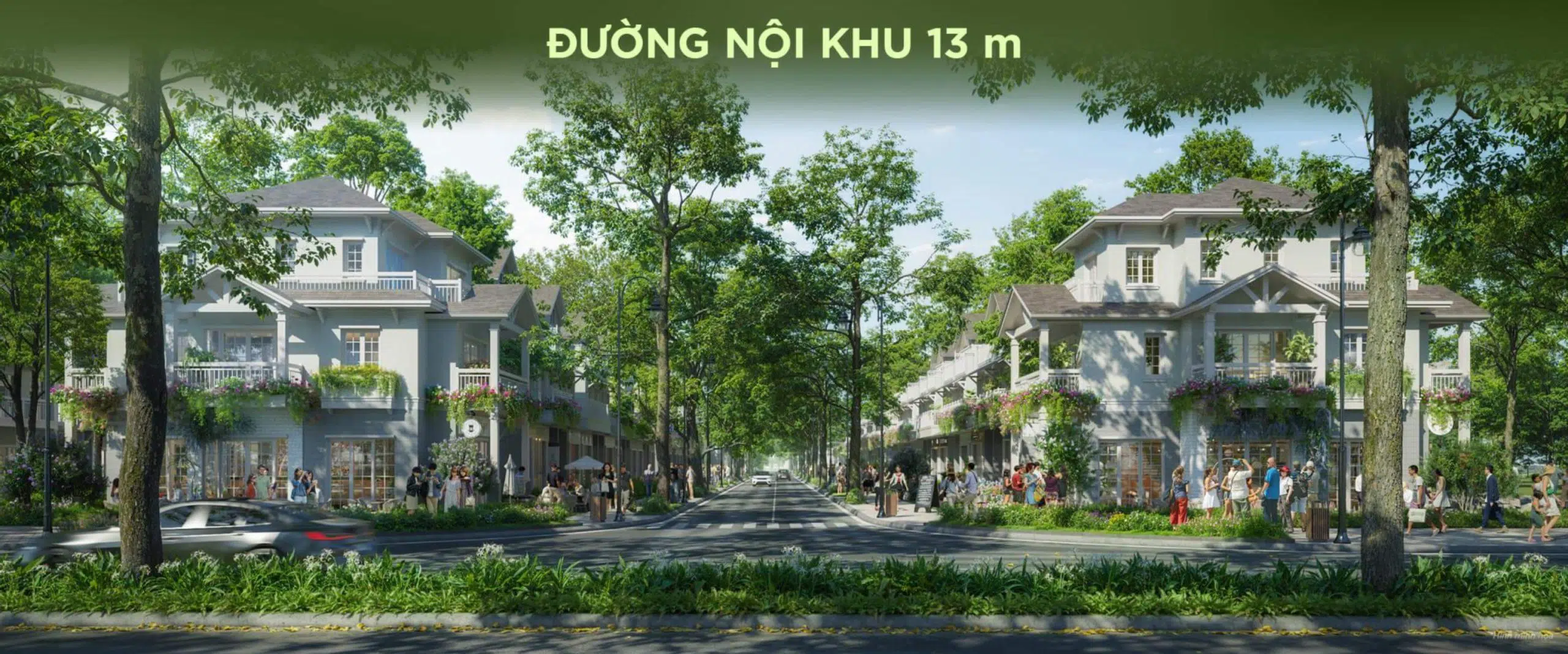 đường nội khu với chiều rộng lên tới 13m