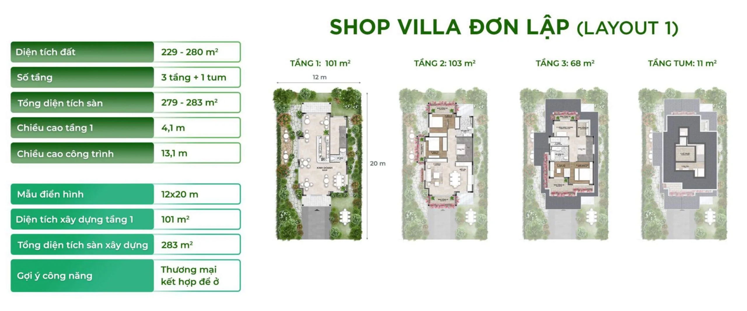 layout thiết kế shop villa đơn lập loại 1