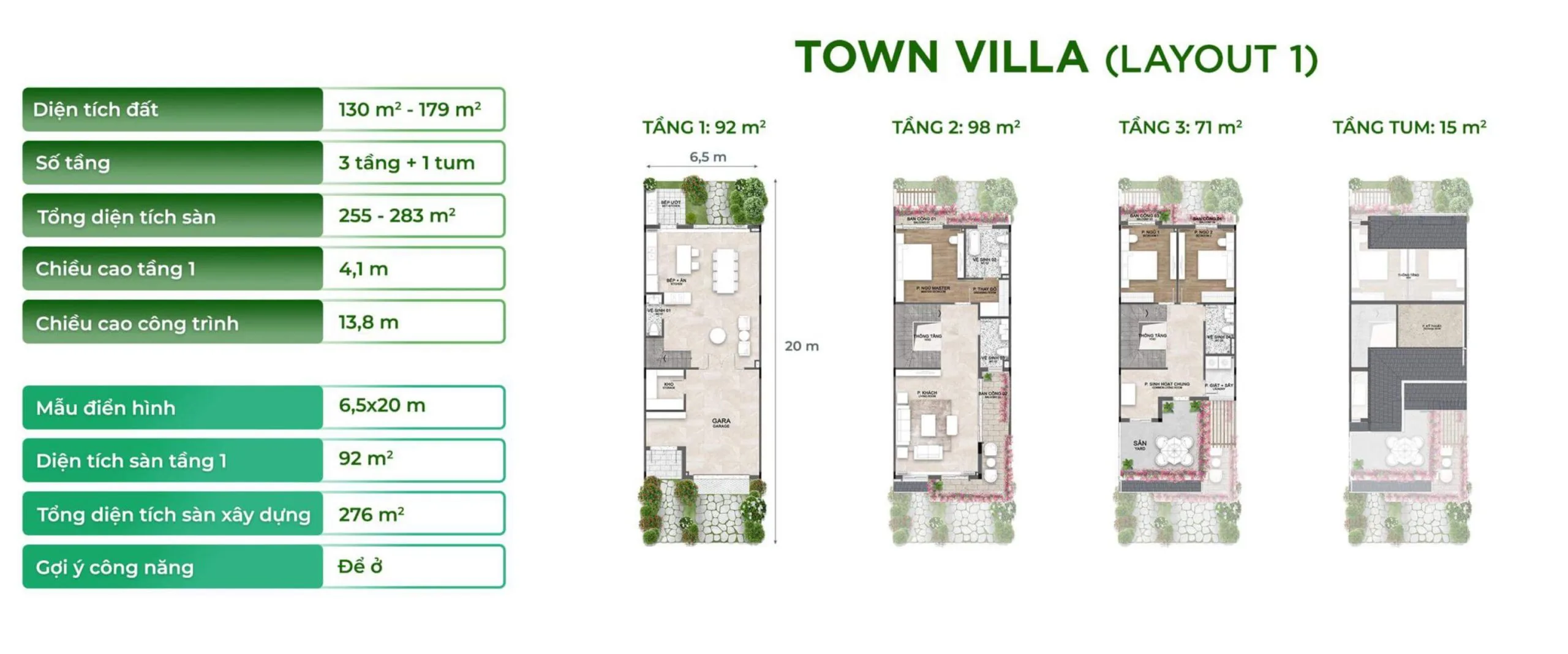 layout thiết kế town villa loại 1