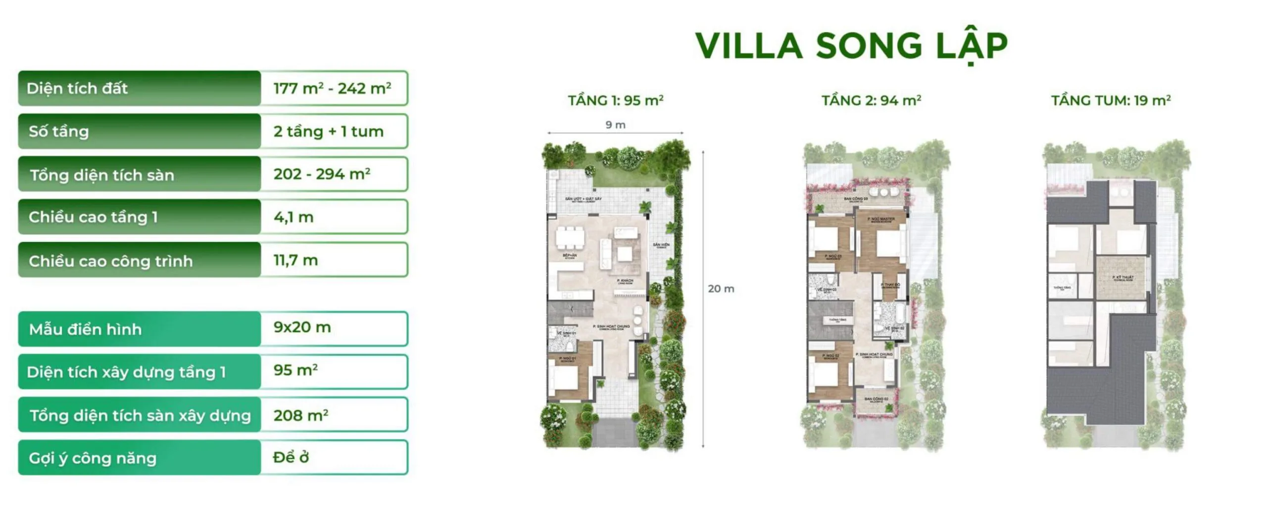 layout thiết kế villa song lập