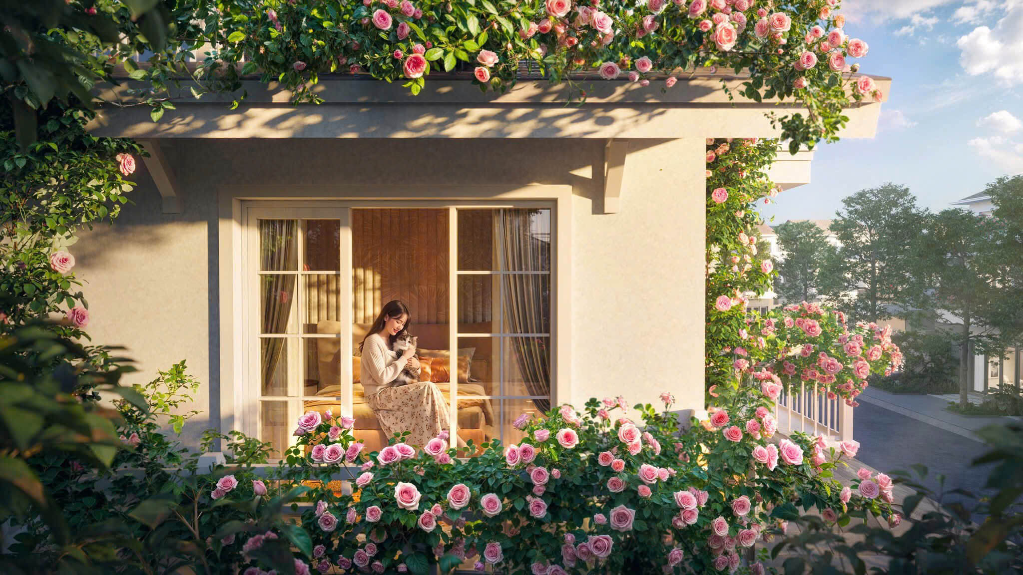 Rừng Hồng Eco Retreat 5 Hoa hồng trên ban công mỗi căn nhà
